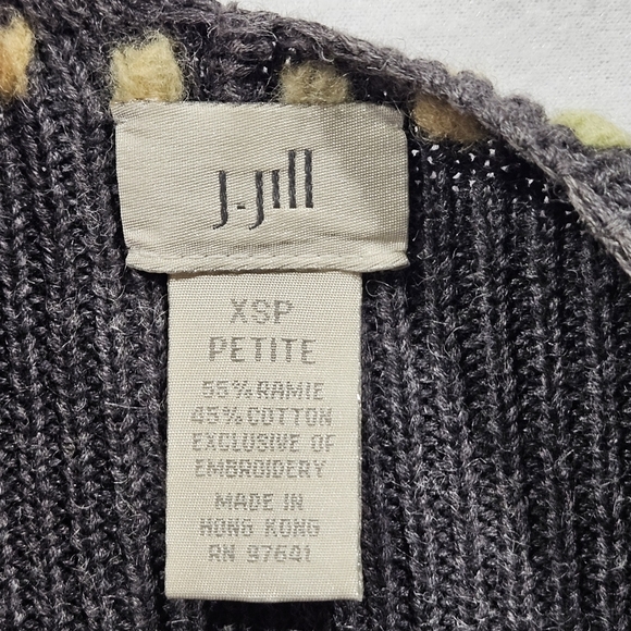 J Jill Cardigan Sweater XSP Petite Embroidered Gray Rainbow Long Sleeve Ramie - Picture 8 of 11